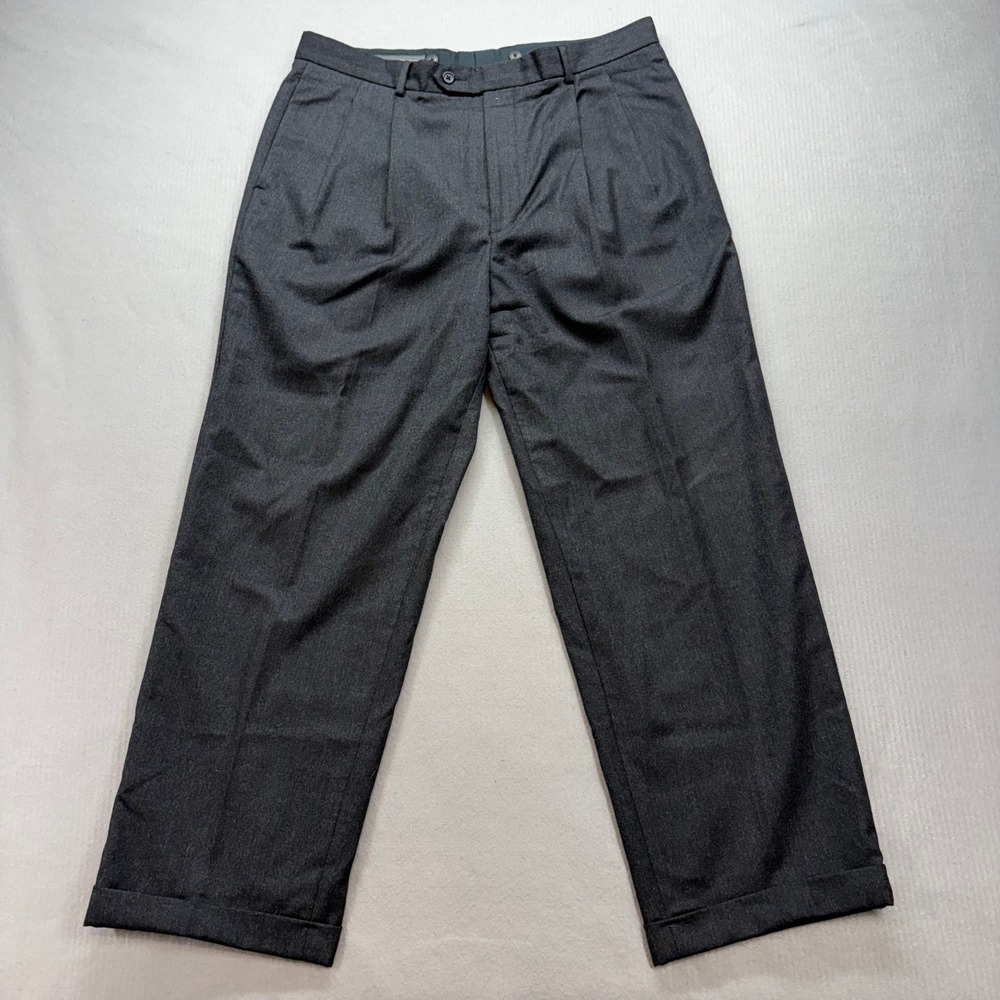 Banana Republic Dress Pants Mens 38L Charcoal Gray‎ Wool Pleated Cuffed Trousers